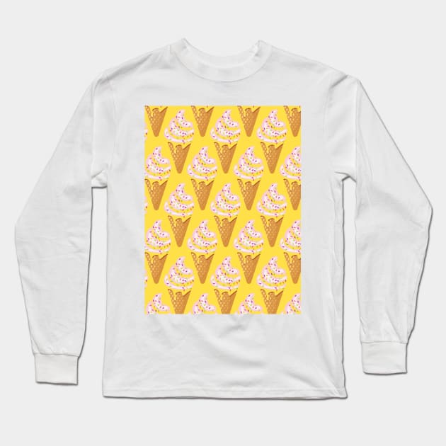 Ice cream pattern frozen yogurt in waffle cone Long Sleeve T-Shirt by Cute-Design